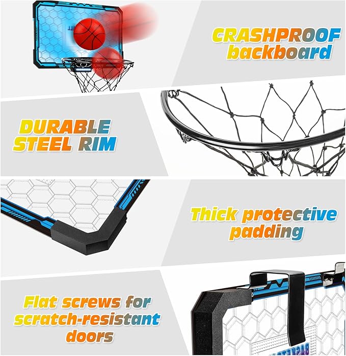 Basketball Hoop Indoor, Basketball Mini Hoop Pro Basketball Hoop Over The Door with Cool LED Lights, Boys Gifts Basketball Toys Gifts Room Accessories for Teen Boys 8-12