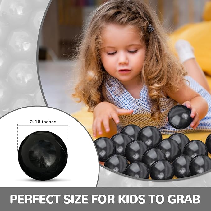 Ball Pit Balls 100 Phthalate Free BPA Free Crush Proof 2.16 Inches Plastic Balls for Ball Pit Ideal Gift for Toddlers Babies Kids Pool Water Toys Play Tent, Black