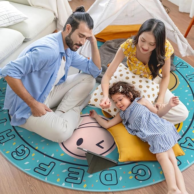 ABC Alphabet Rug for Kids, Classroom Playmat 6ft Non-Slip Circle Rugs for playroom, Round Area Rug for Elementary Classroom, Play Carpet for Boys Girls Bedrooms Playroom,Nursery Rugs