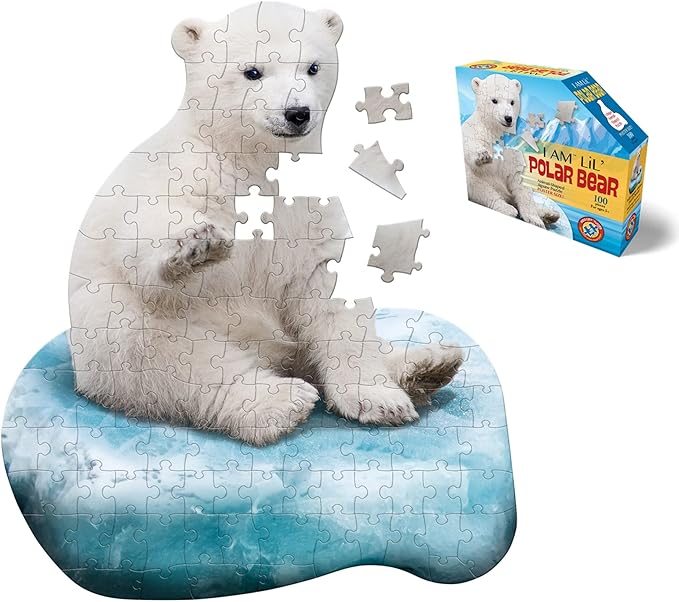 Madd Capp Puzzles Jr. - I AM Lil’ Polar Bear - 100 Pieces - Animal Shaped Jigsaw Puzzle