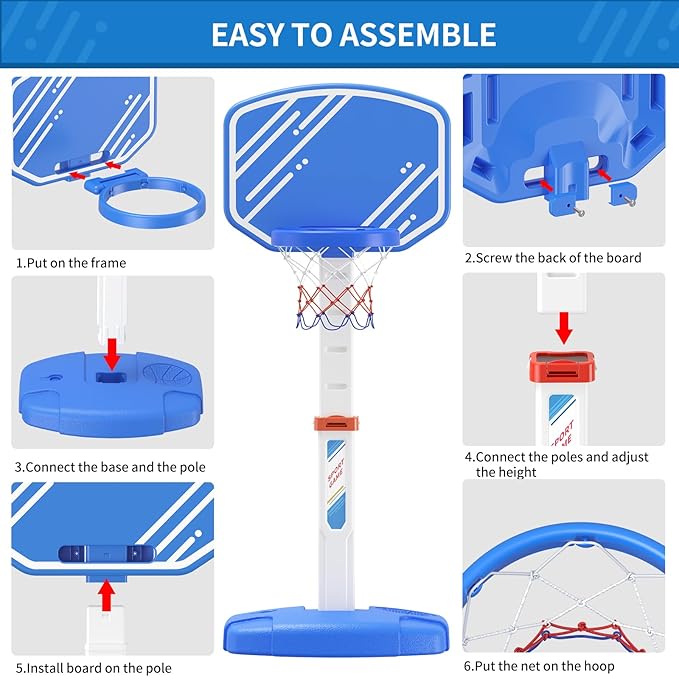 Pool Basketball Game, Toddler Hoop with Adjustable Height, Summer Water Games for Kids and Adults