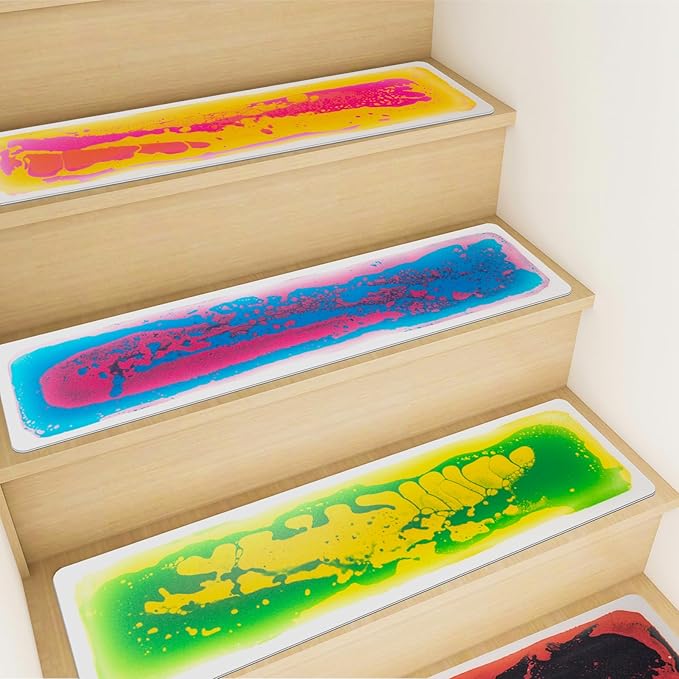 Art3d Liquid Sensory Floor Decorative Interlocking Tiles, Colorful Liquid Floor Tiles for Children, Liquid Fusion Activity Play Mat for Kids, 8"x30" Pack of 15