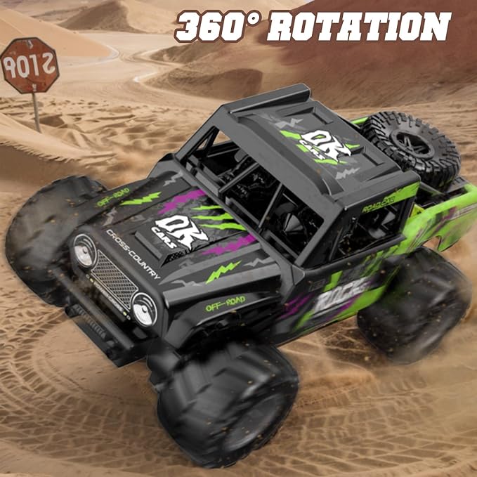 Q191 Remote Control Car & Monster Truck Toys for Boys 4-12 - 1/16 Scale Waterproof Amphibious 4WD RC Car w/ 2 Batteries (50 Min) - All-Terrain Indoor/Outdoor, Pool, Grass, Green
