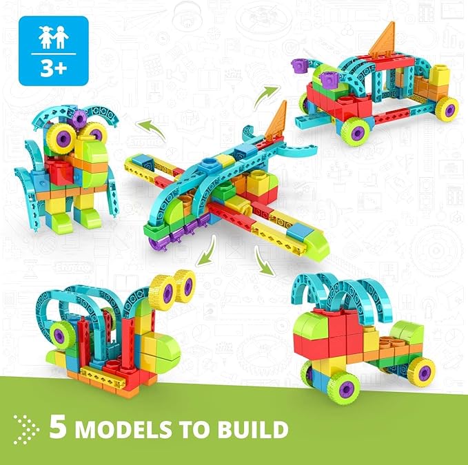 Engino: Qboidz Airplane - 5 Model Brick Building Set, Toy Construction, Coloring & Math Activities, Stack & Click Assembly, STEM Play & Learn, Kids 3+