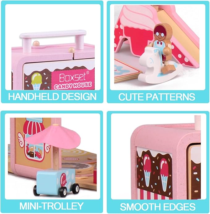 Wooden Building Set Toys Candy House Toys with Wooden Small Table and Chairs Blocks Storage Toys for Age 3+ Children