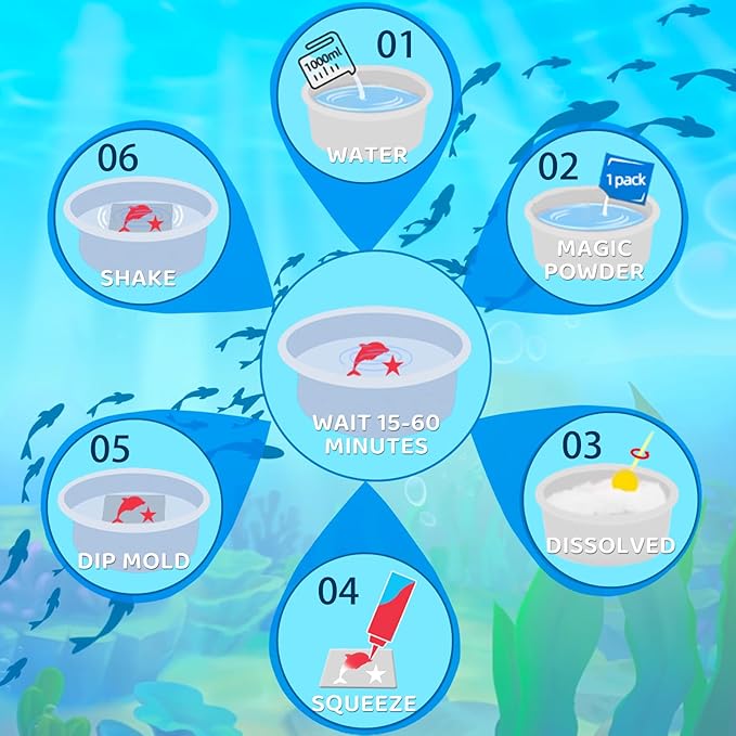 MOMJOY Magic Water Elf Toy Kit - Aqua Fairy Water Gel Kit for Kids with 16 Magic Gel Colors and 20 Shape Molds for Water Pets - DIY Squishy Toys - Perfect Birthday Gifts for Girls and Boys Ages 3+