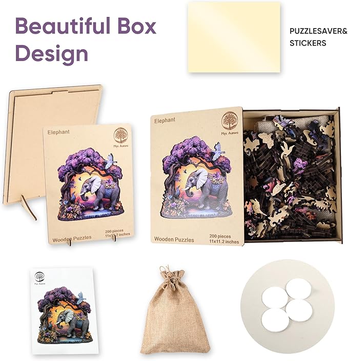 Wooden Puzzles for Adults, Elephant Jigsaw Puzzles 500 Pieces, Unique Shaped Puzzle for Adults and Kids, Christmas Birthday Gift Family Game 16.5 x 16.9 Inch