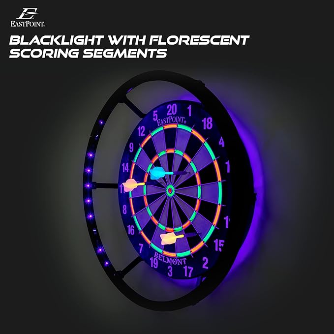 EastPoint Sports EastPoint Blacklight Dartboard - Official Size Bristle Dartboard with Glowing Segments and Dart Flights