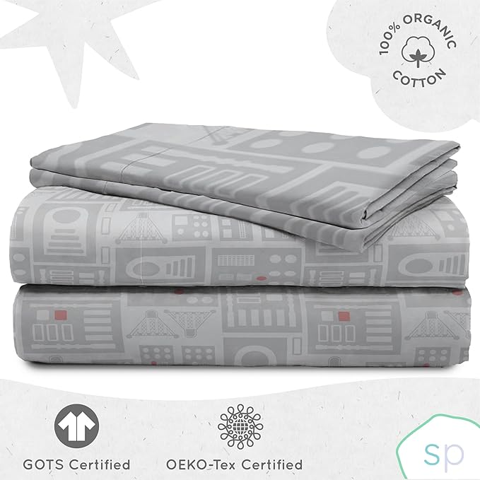 Star Wars Dark Side Darth Vader Tech Full Sheet Set - 4 Piece 100% Organic Cotton Sheets with Pillow Cover - GOTS & Oeko-TEX Certified