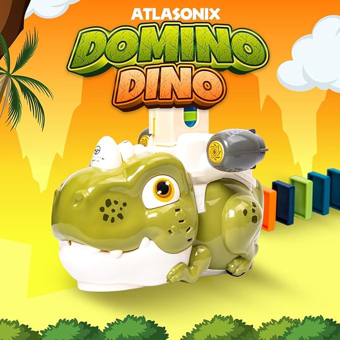 Atlasonix Domino Train, Domino Train for Kids, Automatic Set for Kids, 3 Year Old Boy Gift, Montessori Toys, Fun, Educational Toys, Birthday Present for 3-5 Year, 220 Blocks Dinosaur