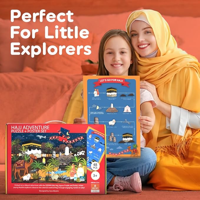 Kids Hajj Puzzle Set – 48-Piece Engaging Jigsaw with Hajj Poster – Fun and Educational Islamic Learning Toy – Ideal Hajj Gift for Kids and Eid Gift for Muslim Families and Schools