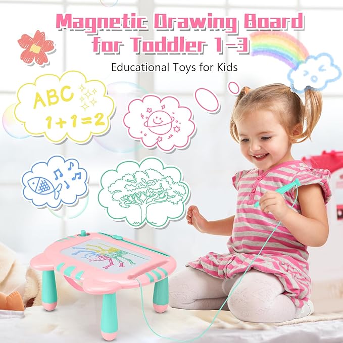 Toys for 1-2 Year Old Girls, Magnetic Drawing Board,Toddler Toys 2-3, Magna Cute Doodle Board,Educational Learning Baby Toys for 1 2 3 4 Year Old Girl, 1 2 3 4 5 Year Old Girl Birthday Christmas Gift