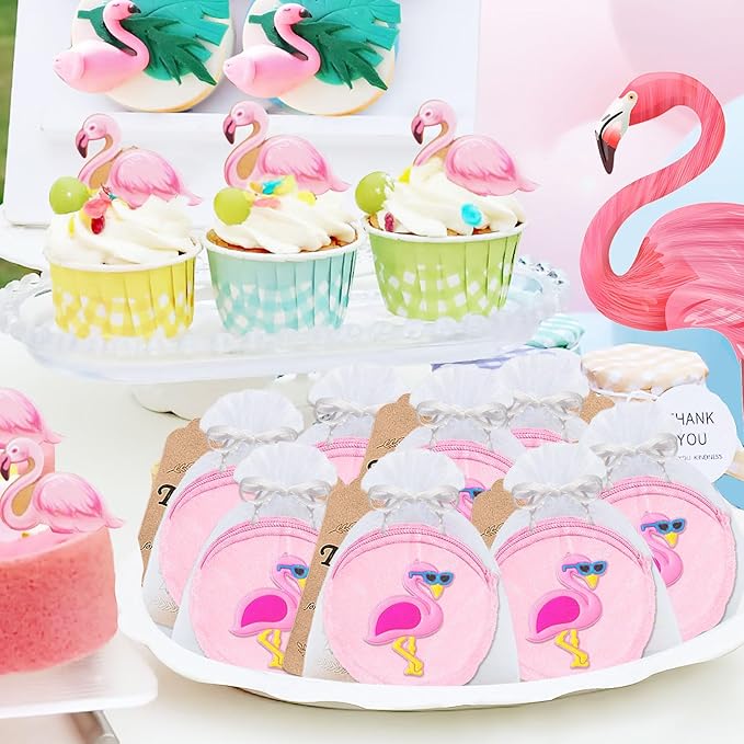 15 Pack Flamingo Mini Coin Purses with Keyring for Summer Holiday Luau Tropical Hawaiian Party Supplies, Present for Friends, Creative Souvenirs, Kids Birthday Party,Pink