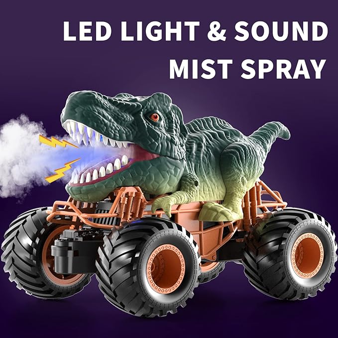 Bennol Remote Control Dinosaur Car, 2.4Ghz RC Truck for Toddlers, Electric Hobby RC Car Toys with Light & Sound Spray Birthday Gift for 3 4 5 6 7 8 Year olds Kids Boys Girl