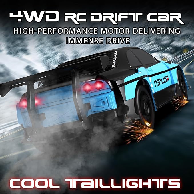 Remote Control Car, 1/24 Scale RC Drift Car, 4WD 15KM/H High Speed RC Cars, Racing Sport Toy Car with LED Lights, Racing Tire, Birthday for Kids Boys Girls, Rechargeable Battery