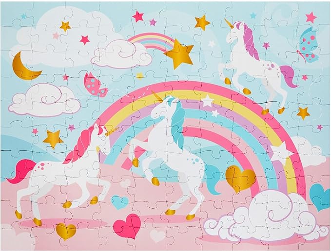 Blue Panda Giant Unicorn Floor Puzzle for Kids - 100 Pieces, 2.3 x 3 Feet, Large Rainbow Unicorn Jigsaw Puzzle for Girls and Boys