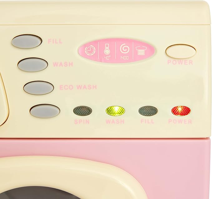 Casdon Pink Washer | Pink Toy Washing Machine for Children Aged 3+ | Features Spinning Drum & Sound Effects for Realistic Play!
