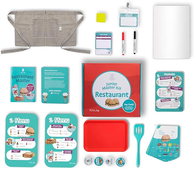 Tovla Jr. Real Restaurant Cooking Set for Kids | Montessori-Inspired STEM Kit for Ages 4+ | Hands-On Cooking Tools, Visual Recipe Cards, Educational Gift for Aspiring Chefs