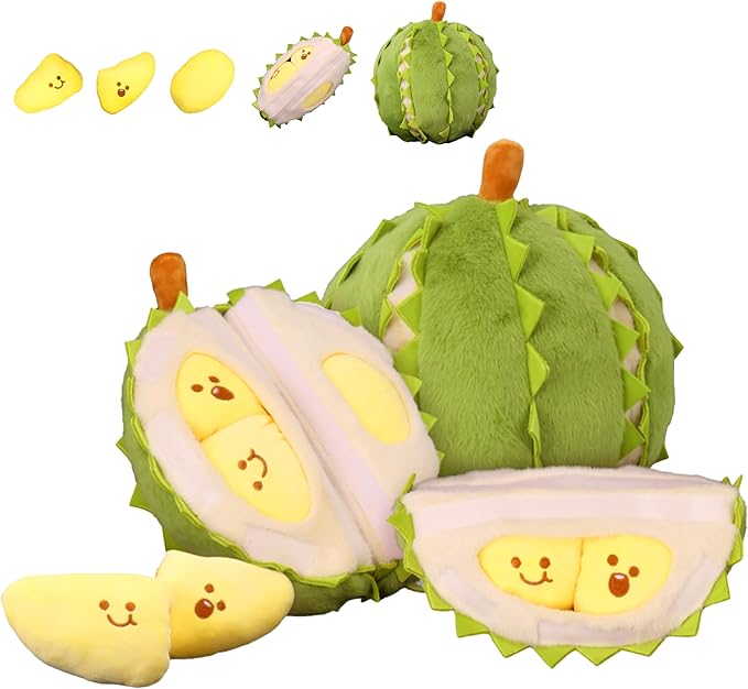 Creative Detachable Durian Plush Toy, Fruit Durian Plush Toy, Decompression Durian Toy, Durian Plush Pillow, Cute Peeling Durian Plush Doll (Musang King-11.81 in)
