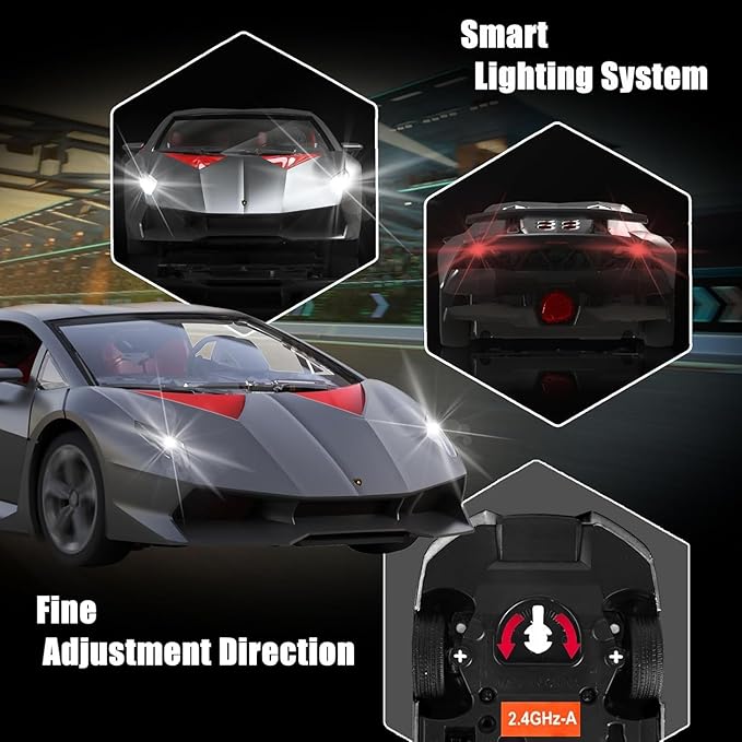 100 CLASSIC Remote Control Car, 1/24 Scale RC Sport Racing Toy Car, Compatible with Lamborghini Sesto Elemento Model Vehicle for Boys Girls Gray