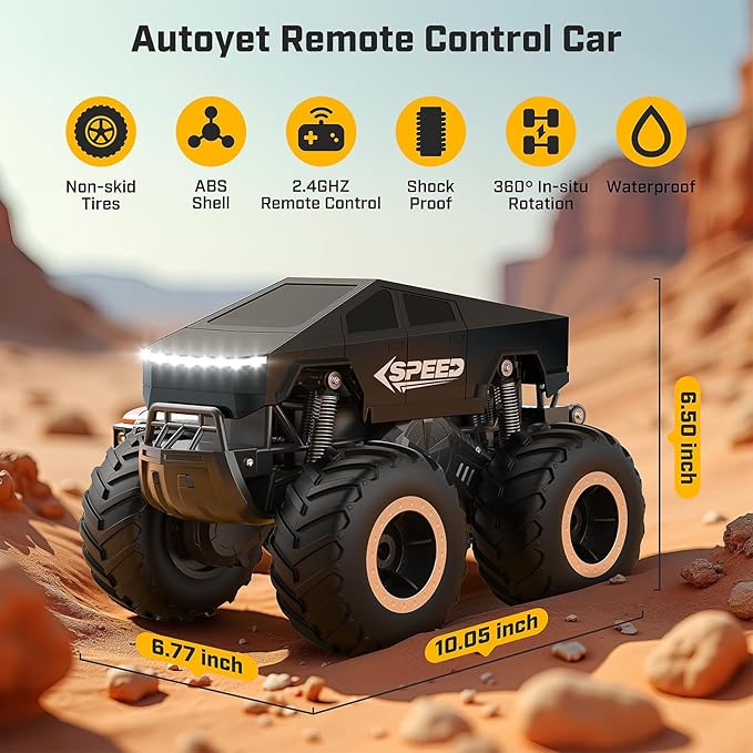 WayEee RC Car Kids Toys for Ages 6+, Remote Control Car Waterproof Monster Truck, Amphibious 4WD All Terrain Off-Road Pickup, 1:16 Scale, 2.4GHZ Vehicles, Boys Christmas Kids Birthday Gift/Black