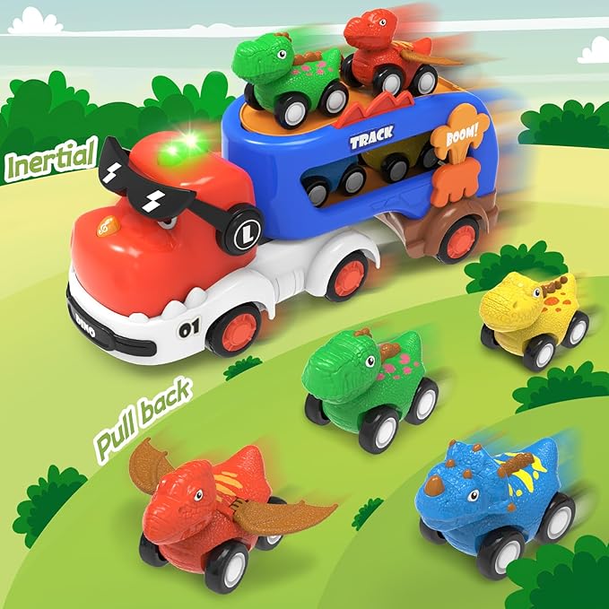 Dinosaur Toys for Kids 2 3 4 5 6,5 in 1 Dinosaur Truck with 4 Dino Car,Light & Sound,Toys for 2-7 Year Old Boys Toddlers,Christmas Birthday Gift Toys for 3 4 5+ Year Old Boys Girls Kids
