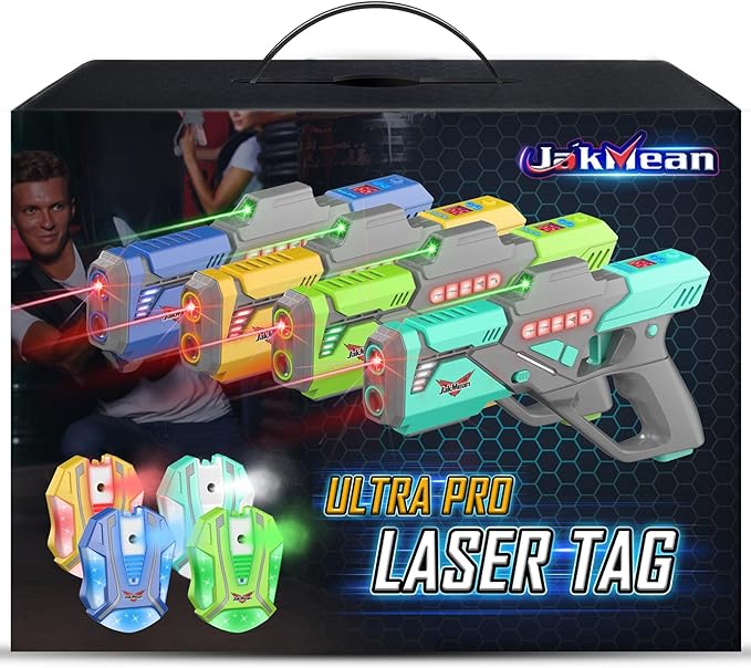 Rechargeable Laser Tag Set with Vests, Upgrade Laser Tag Guns Set of 4 with Mist Spray Effect & LED Digital, Multi Player Toy for Teen Boys & Girls, Indoor&Outdoor Toy Play Game Gift,Ages 8+