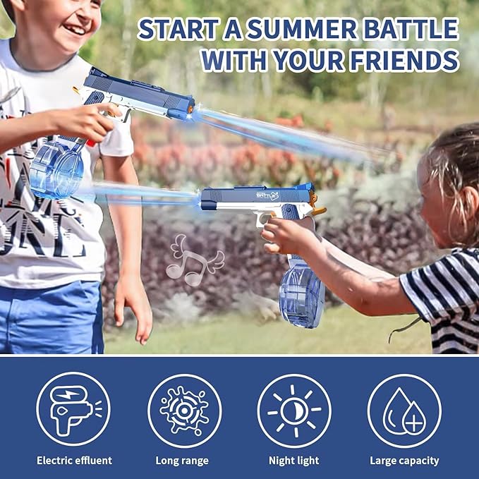 GOAP Electric Water Gun 2 Large Capacity Clips, Rechargeable Battery, Kids & Adults Squirt Gun
