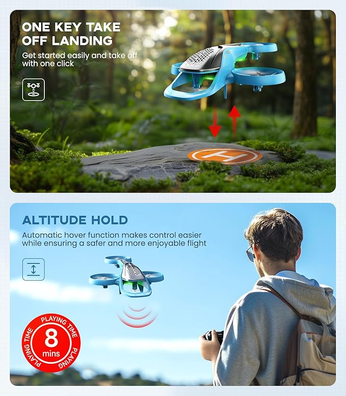 SYMA Remote Control Helicopter, 2.4Ghz Aerobatic Drone with Altitude Hold, One Key Take Off/Landing, Headless Mode, LED Lights, Ideal Gift for Kids, Bule