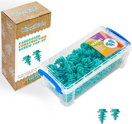 Screws Kit Top-up 180 Piece, Cardboard Construction Tools, STEM Educational Toys for at-Home Play + Classroom Learning, Mix Kit for Boys and Girls Aged 5+ (Blue)