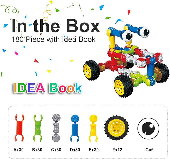 Stem Building Toys for 3 4 5 6 7 8 Year Old Boys Girls Kids,180 Pieces Building Blocks Educational Learning Toys with Large Storage Box,Ideal Christmas Birthday Gifts