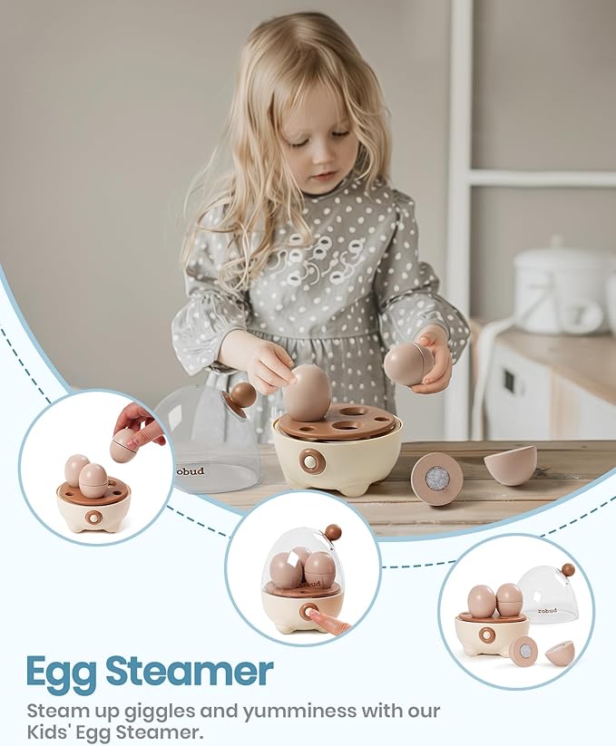 ROBUD Pretend Play Kitchen Appliances, Kids Play Kitchen Toy Food Set with Egg Steamer, Mixer, Toaster, and Blender with Realistic Sounds, Play Kitchen Accessories forToddlers (4-Set)