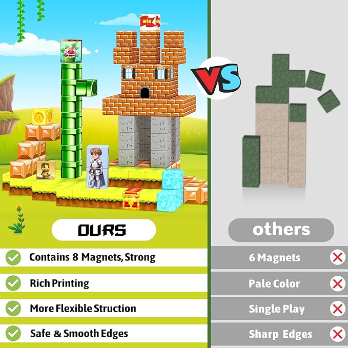 54 Pcs Magnetic Blocks-Building Blocks Games Elements,Magnetic Cubes Toys for Boys & Girls Ages 3-5 5-7 6-8,Creative Montessori Sensory Toys,Fun Birthday Gift for 3+ Years Old