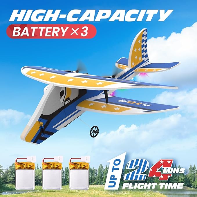 DEERC RC Plane, 2.4GHZ Remote Control Airplane W/ 3 Batteries & 6-axis Gyro Stabilizer, 2CH RTF RC Glider Toy for Beginners Kids Boys Girls Adults