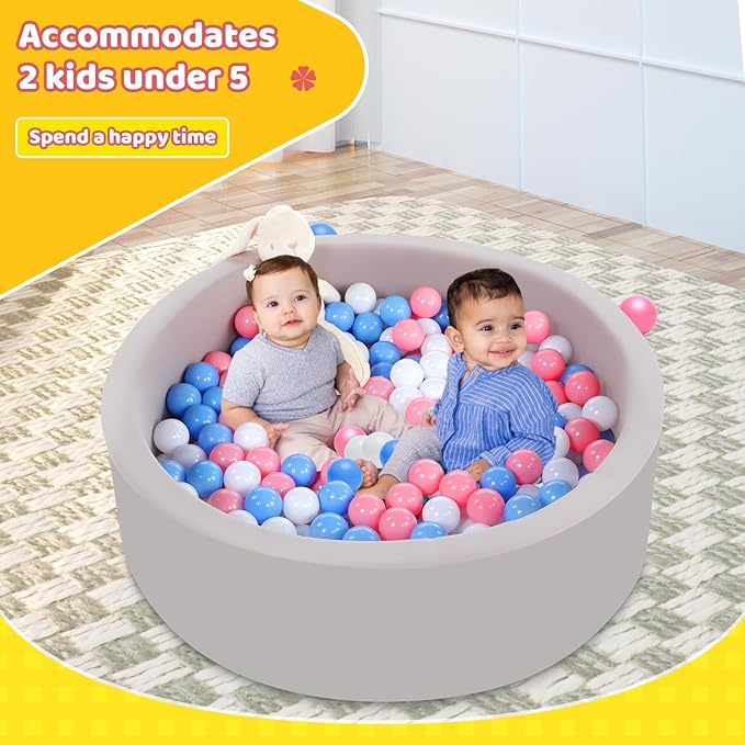 Foam Ball Pit for Toddlers with 100 Balls, Large Baby Ball Pit for Babies with Soft Memory Sponge, Indoor Outdoor Baby Playpen, Kids Play Ball Pool, Gift Toys for Infants Boys and Girls