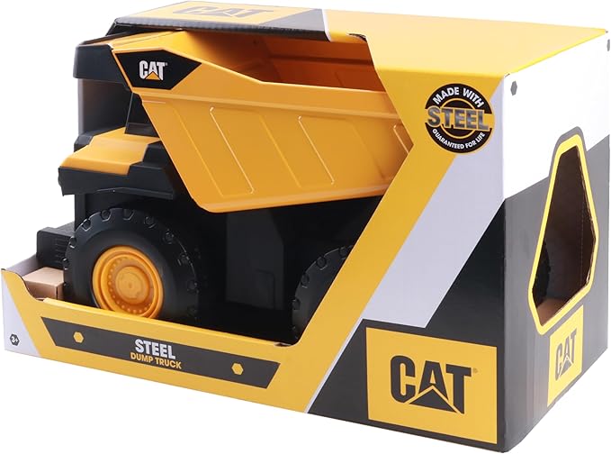 CAT Construction Toys, Steel Dump Truck 16” – Real Steel Body, Working Dump Bed, Oversize All-Terrain Wheels, Heavy-Duty Construction Vehicle for Indoor/Outdoor Play, Kids Ages 3 +