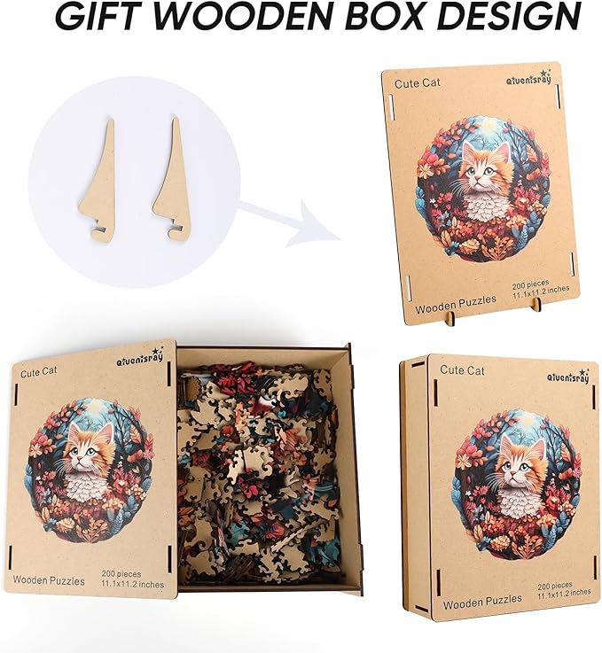 Wooden Puzzle for Mom - 3D Vision Effect Flower and Cat Puzzle 500 Pcs Unique Shape Advanced Wooden Jigsaw Puzzle, Wood Puzzles, Challenge Jigsaw Puzzle(16.9 x 16.8 in)