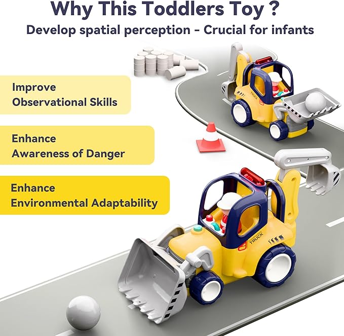 iPlay, iLearn Remote Control Construction Truck Toy for Toddlers 2-4, Baby RC Car Toys W/Light Sound, Backhoe Loader Play Vehicle, Birthday Gift 18 24 Month Infant, 2 3 4 5 Year Old Boy Girl Children
