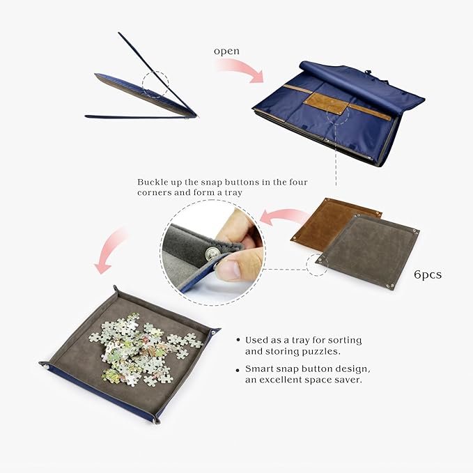 Lavievert 1500 Piece Jigsaw Puzzle Board with Padded Cover, Portable Case with 6 Sorting Trays & Detachable Board, Puzzle Caddy Storage Saver with Non-Slip Surface for Adults and Kids