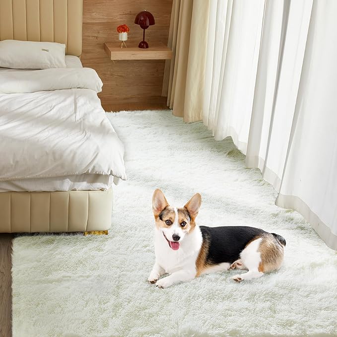 Ultra Soft Rug for Living Room, 3X5 Fluffy Shag Area Rug for Bedroom, Modern Shaggy Carpets Fuzzy Rug for Teens Dorm Nursery Home Decor Aesthetic, Upgrade Anti-Skid Durable, Cream White