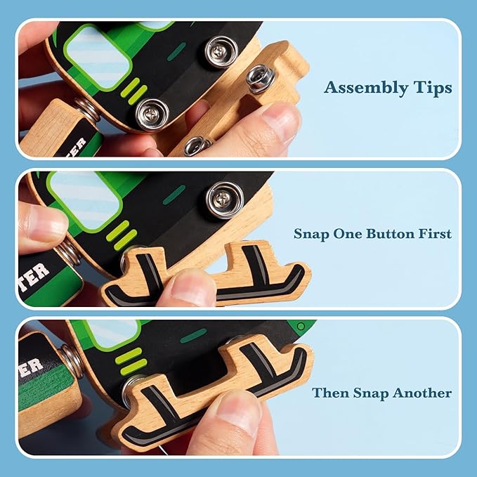 Emergency Vehicles 3D Puzzle Toy, HUZU Rescue Squad Wooden Snap Button Connection Building Blocks for Kids 3-8, Fire Truck Ambulance Police Car Helicopter Montessori Gifts for Preschool Children