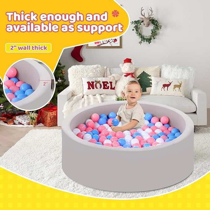 Foam Ball Pit for Toddlers with 100 Balls, Large Baby Ball Pit for Babies with Soft Memory Sponge, Indoor Outdoor Baby Playpen, Kids Play Ball Pool, Gift Toys for Infants Boys and Girls