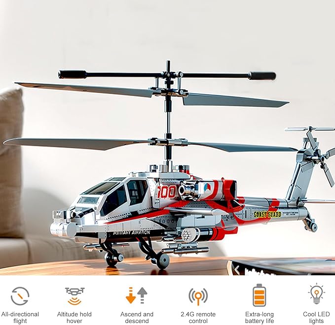 Remote Control Helicopter, 3.5 Channel Military RC Helicopter with LED Light, Altitude Hold, One Key Take Off/Landing, 2.4GHz RC Army Helicopter with 2 Battery for Kids, Boys Girls (Silver)