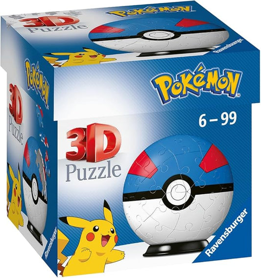 Ravensburger Pokemon Great Ball - 3D Jigsaw Puzzle Ball for Kids Age 6 Years Up - 55 Pieces - No Glue Required - Pokeball, White