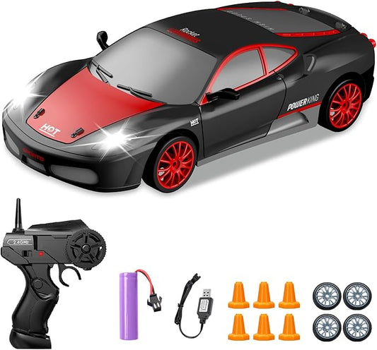 RC Drift Cars, Remote Control Car 2.4Ghz 1:24 Scale 4WD RC Sport Racing Cars Rechargeable High Speed Drifting Car for Boys Girls Vehicle Racing Hobby with Led Light (Black)