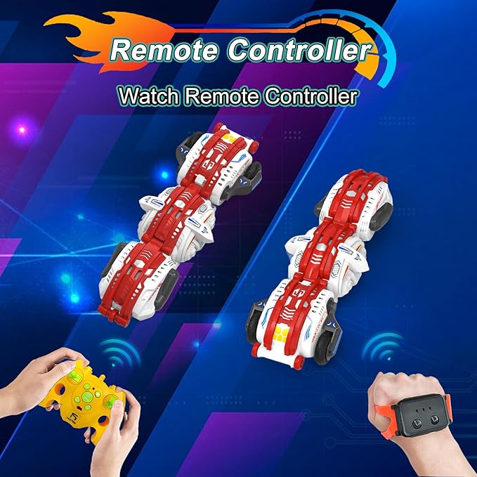 Remote Control Car, RC Stunt Snake Car 360° Roll with Hand Gesture Sensing and Touch Rotation, Super Fast Racing Car for Christmas Birthday Gift, Indoor/Outdoor Toys for 6-12 Year Old Boys Girls - Red