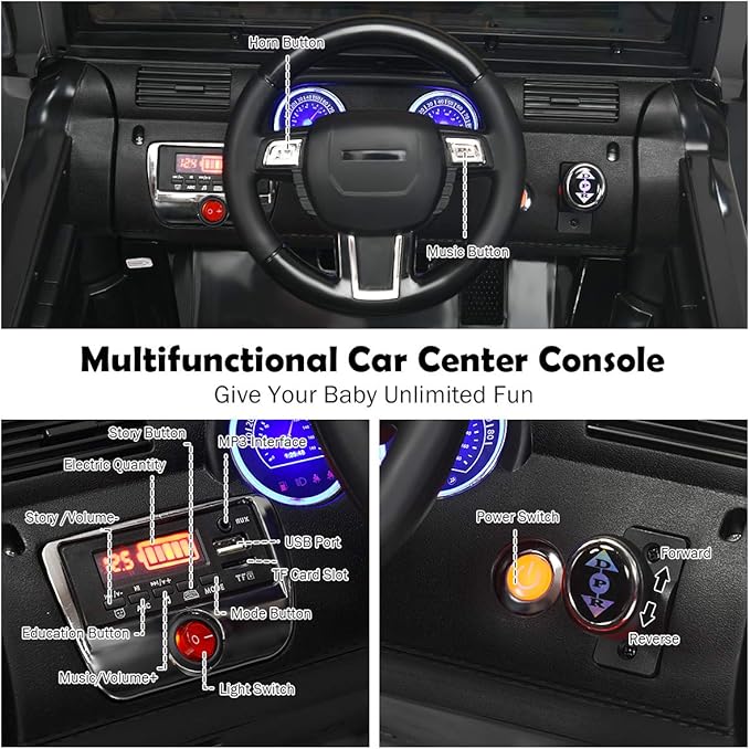 Costzon Ride on Car, 12V Battery Powered Electric Vehicle w/Parent Remote Control, Spring Suspension, Storage, 3 Speeds, LED Light, MP3, Music, USB & AUX Port, Electric Car for Kids (Black)