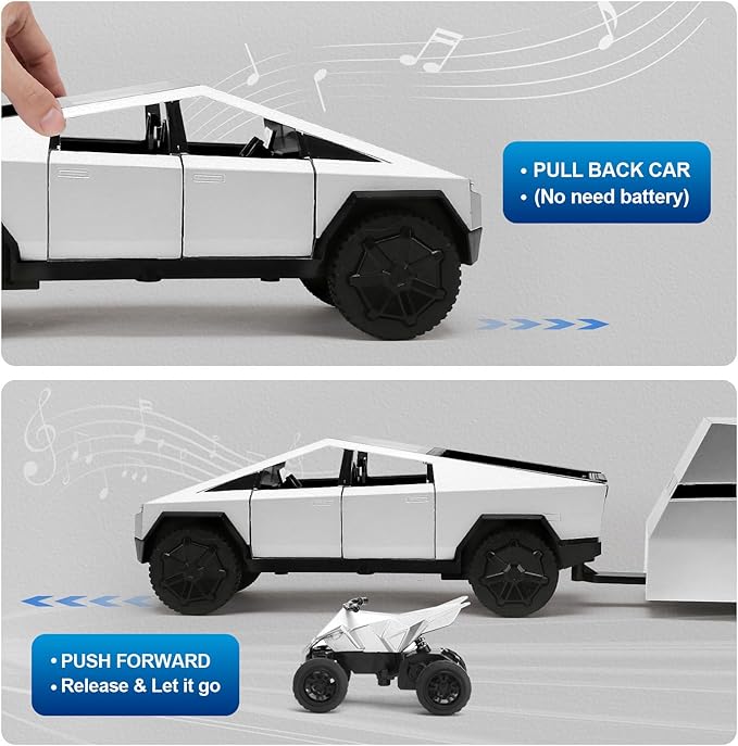 INGQU® Toy Car Alloy Diecast Pick-up Truck Model with RV & Motorcycle with Sound and Light Race Car Display Model Metal Pull-Back Vehicle 3-in-1 Camping Car Set Ideal Gift for Boys Kids Age for 3+