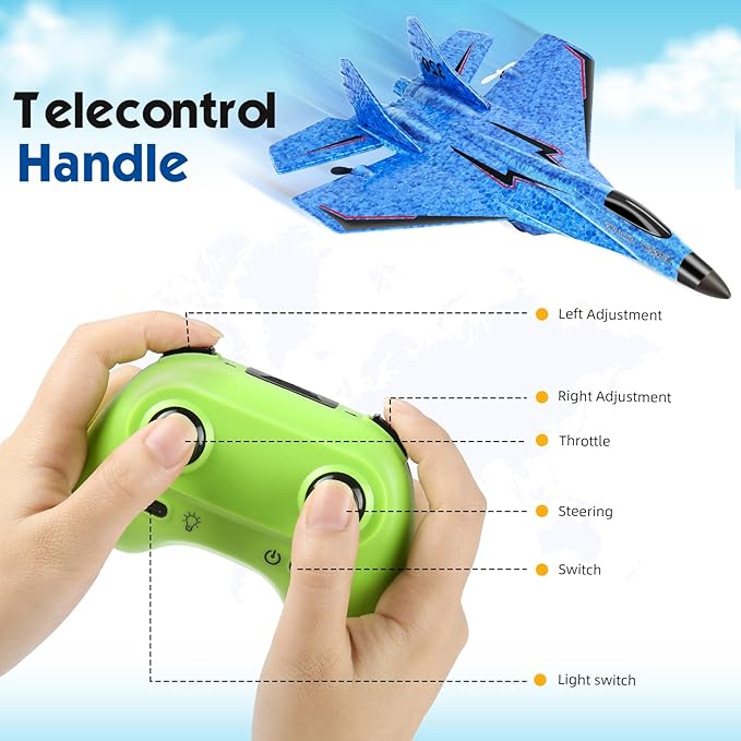 RC Plane, Remote Control Wireless Airplane Toy - RC Plane Remote Control 2CH 2.4Ghz RC Plane with Lights, Remote Control Airplanes Foam RC Fighter Airlane Jet for Adults Kids