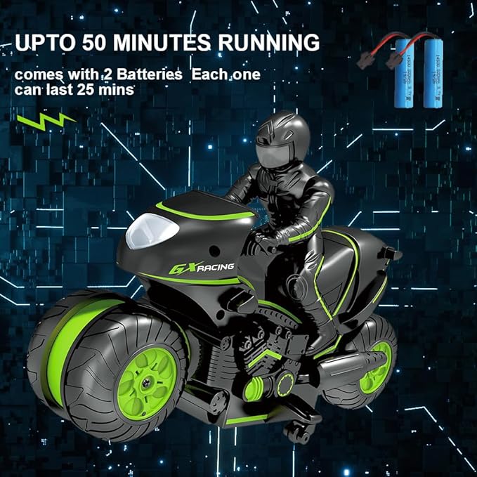 RC Motorcycle, High Speed Remote Control Motorcycle, 2.4GHz 360 Rotating Drift Stunt Car Motorbike Toy for Kids Ages 4 and Up (Green)